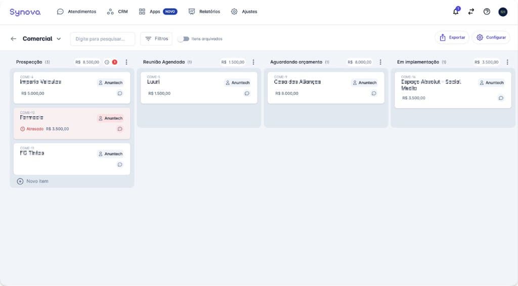 Pipeline visual e gestão de vendas — Synova